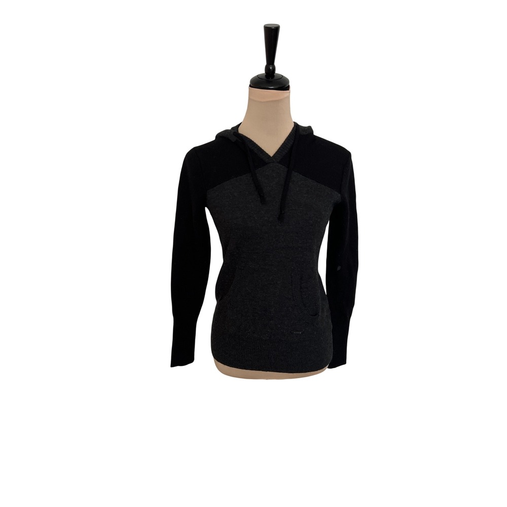 Smartwool Womens 100% Merino Wool Hoodie Sweater Black Gray Medium FLAWED